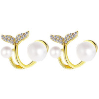 Yellow Chimes Earrings for Women and Girls Studs for Women | Gold Toned Fish Tail Shaped Pearl Stud Earrings | Birthday Gift for girls and women Anniversary Gift for Wife