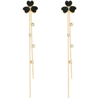 Yellow Chimes Earrings For Women Gold Tone Black Triple Heart Shape With Linear Long Chain Dangle Earring For Women and Girls