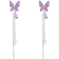 Yellow Chimes Crystal Danglers Earrings for Women | Purple Earrings for Girls | Fashion Women Earrings | Butterfly Shaped Long Chain Earrings | Birthday Gift For Girls Anniversary Gift for Wife