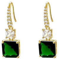 Yellow Chimes Earrings For Women Green Color Crystal Studded Huggie Hoop With Rectangular Drop Earrings For Women and Girls