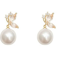 Yellow Chimes Earrings For Women Butterfly Shaped Stud With White Pearl Hanging Drop Earrings For Women and Girls