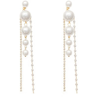 Yellow Chimes Earrings for Women and Girls Fashion White Pearl Dangler Earrings | Gold Plated Long Chain Hanging Pearl Dangler Earrings | Birthday Gift for Girls & Women