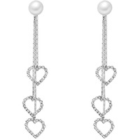 Yellow Chimes Earrings for Women & Girls Silver Pearl Dangler Earrings | Silver Toned Heart Shaped Long Chain Danglers Earrings for Women | Birthday & Anniversary Gift