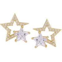 Yellow Chimes Earrings for Women and Girls Studs for Girls Gold Toned Crystal Studded Dual Star Shaped Stud Earrings | Birthday Gift for girls and women Anniversary Gift for Wife