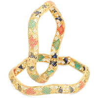 Yellow Chimes Bangles for Women Floral and Wave Designed Meenakari Touch Traditional Bangles for Women and Girls