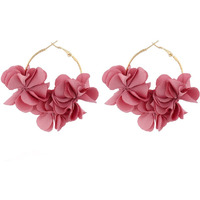Yellow Chimes Earrings For Women Pink Color Boho Dangle Lace Cloth Mesh Yarn Chiffon Silk Handmade Flower Layered Petal Circel Hoop Jewelry Earrings for Women and Girls