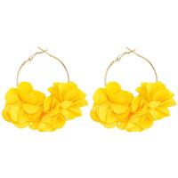 Yellow Chimes Hoop Earrings for Women Fashion Yellow Hoops Earrings | Chiffon Silk Handmade Floral Layered Petal Hoop Earrings for Girls | Birthday Gift for Girls & Women Anniversary Gift for Wife