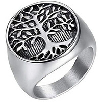 Yellow Chimes Rings for Men Stylish Silver toned Stainless Steel Tree Signet band Ring for Men and Boys.