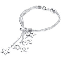 Yellow Chimes Valentine Gift for Girls Bracelet for Women and Girls Silver Charm Bracelets for Women | Silver Toned Star Shaped Hanging Charm Bracelet for Girls | Birthday Gift for Girls & Women