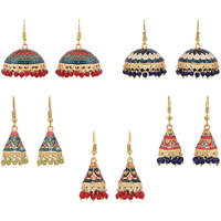 Yellow Chimes Gold Plated Meenakari Handcrafted Floral Designer Traditional Gold Plated Jhumka Jhumki Combo Earrings for Women and Girls