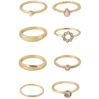 Yellow Chimes Rings for Women and Girls Fashion Aesthetic Golden Ring Set | Gold Plated Aesthetic Ring Knuckle Rings Set 8 Pcs Combo Geometric Rings | Birthday Gift For Girls and Women