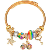 Yellow Chimes Bracelet For Women And Girls Fashion Golden Charm Bangle Bracelets | Muti Shaped Charms Gold Plated Bangle Style Bracelet | Birthday And Anniversary Gift For Women & Girls