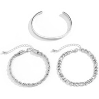 THE MEN THING TRIFECTA SILVER - 3 pcs Alloy Adjustable Bracelet for Men & Boys