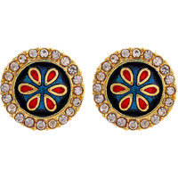 Gehena By Estele Non Precious Metal Gold Tone Enamel flower coin Stud Earrings for Girls (Red, Black)