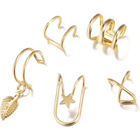 ANNA CREATIONS Stylish Gold plated Adjustable Ear Cuff Clip combo of Earrings Stainless Steel Non-Piercing Clip set for Women Girls (Pack of 5)