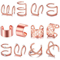 ANNA CREATIONS Stylish Rose Gold plated Adjustable Ear Cuff Clip combo of Earrings Stainless Steel Non-Piercing Clip set for Women Girls (6 Pair)