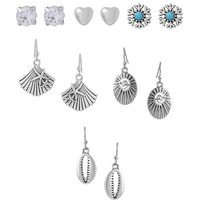 Yellow Chimes Latest Fashion Silver Plated Geometric Multi Design Stud Drop Dangle Earrings Combo for Women and Girls (Design 9)