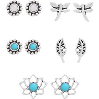 Yellow Chimes Latest Fashion Silver Plated Geometric Multi Design Stud Drop Dangle Earrings Combo for Women and Girls (Design 8)