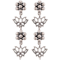 Voylla Brass Oxidised Silver Plating Layered Floral Dangler Earrings for Women and Girls, Suitable for Work Wear