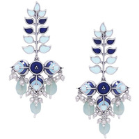 Voylla Traditional Brass Silver Oxidised plated Pastel Colourful Enamelled Embellished Leaf Design Beaded Long Dangle & Drop Earrings for Women and Girls