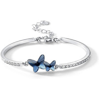 Shining Diva Valentine Gift Blue Stylish Crystal Silver Plated Platinum Plated Cubic Zirconia Charm Bracelet For Women (Vg10958B)