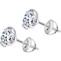 HIGHSPARK 925 Silver Solitaire Screwback Stud Earrings | 92.5 Sterling Silver & Round Brilliant Cubic Zirconia Tops for Men Women | Silver 4mm