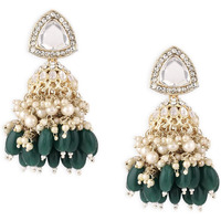 Zaveri Pearls Green Stones Cluster Beads Drop Jhumka Earring For Women