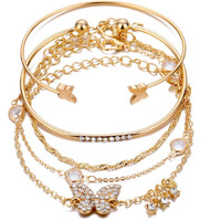 Shining Diva Fashion Set of 5 Stylish Multilayer Crystal Bangle Gold Plated Bracelet for Women and Girls (Golden) (13073b), One Size