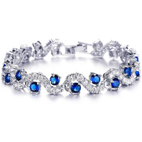 Shining Diva Fashion Royal Blue Crystal CZ Silver Plated Stylish Bracelet Gift for Girls Women(9576b)