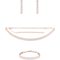 ZAVERI PEARLS Rose Gold Dazzling Baguette Cubic Zirconia Necklace Earring & Bracelet Set For Women-ZPFK12570