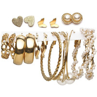 Shining Diva Fashion Latest Stylish 9 Pairs Combo Earrings for Women and Girls (Gold) (13670er)