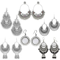 EziKart Presents Stylish And Antique Multi-Handmade Oxidized Peacock And Chandbali Earring Combo Of 6 With Silver Beads For Womens And Girls.