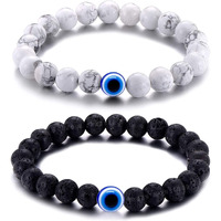 Young & Forever Gift Evil Eye Bracelet for Men Beaded Bracelets Diffuser Lava & Howlite Beads for Women Long Distance Relationships Set of 2 Couples Gift bestfriends