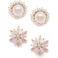 Zaveri Pearls Set of 2 Gold Tone Contemporary Cubic Zirconia Brass Stud Earrings For Women-ZPFK11152