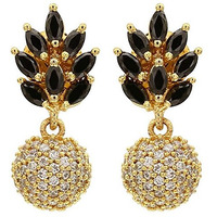 Sasitrends CZ/AD American Diamond Stone Studded Leaf Design Earrings For Women And Girls (Black & White)