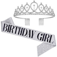 Shining Diva Fashion Latest Birthday Sash and Crown for Girls Decorations Items Birthday Gifts for Girls Women Kids Sister Best Friend 10, 15, 16, 12, 18, 20, 8 + years Teenager (Silver) (14858hb)