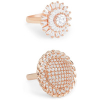 ZAVERI PEARLS Set of 2 Rose Gold Cubic Zirconia Contemporary Adjustable Finger Rings For Women-ZPFK13455
