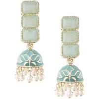 Zaveri Pearls Mint Green Enamel Ethnic Style Jhumki Earring For Women-ZPFK16526