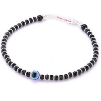 DHRUVS COLLECTION 925 Sterling Silver Evil Eye Nazariya With Black Crystals Bracelet for Girls & Women (6.25 Inches length + Adjustable)