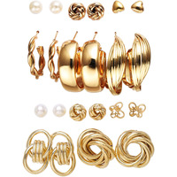 Shining Diva Fashion 11 Pairs Combo Set Latest Stylish Hoop Stud Earrings for Women and Girls (Gold) (14949er)