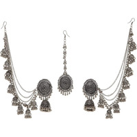 Shining Diva Fashion Latest Stylish Oxidised Maang Tikka Bahubali Jhumka Earrings for Women and Girls (12395er)