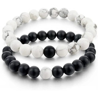 Shining Diva Fashion Distance Couple Natural Stones Reiki Yoga Healing Onyx and Howlite Unisex Bracelet for Men and Women (cmb283_9376b_9386b)