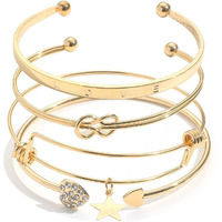 Shining Diva Fashion Latest Stylish 4pcs Multilayer Crystal Heart Love Bangle Bracelet for Women and Girls (14757b)