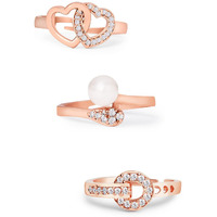 ZAVERI PEARLS Set of 3 Rose Gold Contemporary Cubic Zirconia Brass Adjustable Rings For Women-ZPFK11176