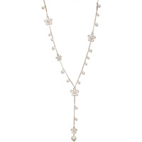 Shining Diva Fashion Jewellery Pearl and Florals Base Metal Pendent Long Chain Pendant Stylish Necklace for Women (White, Golden)