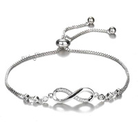 Shining Diva Fashion Infinity Crystal Charm Silver Plated Bracelet for Women (Silver, 10672b),One Size