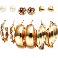 Shining Diva Fashion 6 Pairs Combo Set Latest Stylish Hoop Stud Earrings for Women and Girls (Gold) (13975er)