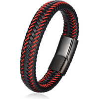 Fashion Frill Stylish Bracelet For Men Stainless Steel Black Leather Bracelet For Men Boys Wrist Wear Mens Jewellery