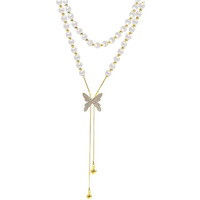 Fashion Frill Elegant Golden Chain Necklace For Women Butterfly Pearl Long Chain Pendant Necklace For Women Girls Love Gifts Womens Jewellery