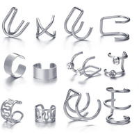 Shining Diva Fashion Latest Stylish 12 Pcs Combo Clip On Ear Cuff Earrings for Women and Girls (14902er)(Silver)
